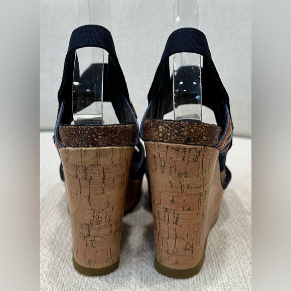 New Madden Girl Feliciti Navy Blue & Multicolor Wedge Sandals w Cork Bases~7.5 - Picture 6 of 14